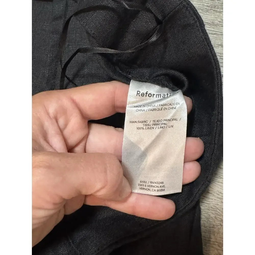 Reformation Black Wide Leg Linen Pants